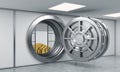 3D rendering of a big open round metal safe in a bank depository Royalty Free Stock Photo