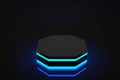 3D Rendering Biggest Neon Octagon Light Blue Display Background Mock up