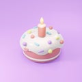 3D Rendering of birthday cake with candle in pastel theme Royalty Free Stock Photo