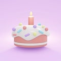 3D Rendering of birthday cake with candle in pastel theme Royalty Free Stock Photo