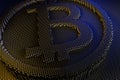 Bitcoin made of single bolts illuminated in blue and yellow