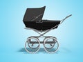 3D rendering black baby stroller with trunk in side view blue background with shadow Royalty Free Stock Photo