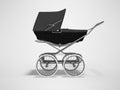 3D rendering black baby stroller with trunk in side view gray background with shadow Royalty Free Stock Photo