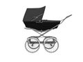 3D rendering black baby stroller with trunk in side view white background no shadow Royalty Free Stock Photo