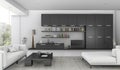 3d rendering black built in shelf and sofa bed in living room