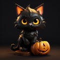 3d rendering of a black cat with halloween pumpkins Royalty Free Stock Photo