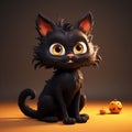 3d rendering of a black cat with halloween pumpkins Royalty Free Stock Photo