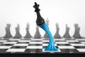 3d rendering of black chess king stuck to chessboard with blue sticky slime on white background Royalty Free Stock Photo