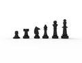 3D rendering of black chess pieces isolated on white background. Royalty Free Stock Photo