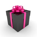 3d rendering of black gift box with pink ribbon over wh Royalty Free Stock Photo