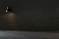 3d rendering of black glossy brick wall with a hanging industrial lamp