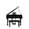 3D rendering of a black grand piano and stool isolated on white Royalty Free Stock Photo