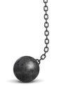 3d rendering of a black iron wrecking ball lying on the floor still attached to a chain. Royalty Free Stock Photo