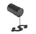 3d rendering of a black oil barrel leaking oil and making a dollar sign isolated on white background.