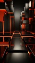 3d rendering of a black and orange room