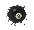 3d rendering of black pool and billiard ball splashing isolated on white background Royalty Free Stock Photo