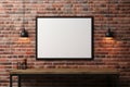 3D rendering Blank black frame on rustic brick wall mockup