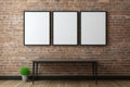 3D rendering Blank black frame on rustic brick wall mockup