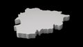 3D rendering of the blank borderline of Andorra on a black isolated background