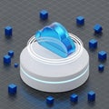 3D Rendering of a Blue Cloud Icon on a Pedestal Surrounded by Small Blue Cubes cloud computing Royalty Free Stock Photo