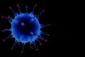 3D rendering, blue coronavirus cells covid-19 influenza flowing on black background as dangerous flu strain cases as a pandemic