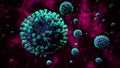 Blue COVID-19 Coronavirus Molecules on Red Background - Influenza Virus Second Wave - Pandemic Outbreak Illustration Royalty Free Stock Photo