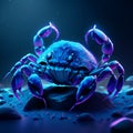 3d rendering of a blue crab on a dark background with blue light generative AI Royalty Free Stock Photo