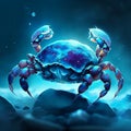 3d rendering of a blue crab in the sea with a dark background generative AI Royalty Free Stock Photo