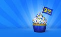 3D Rendering of Blue Cupcake, Yellow Stripes around Cupcake