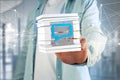 3D rendering Blue Email symbol displayed in a sliced cube Royalty Free Stock Photo