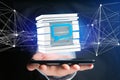 3D rendering Blue Email symbol displayed in a sliced cube Royalty Free Stock Photo