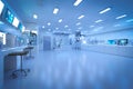 Blue futuristic laboratory interior in semiconductor manufacturing factory