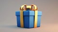 A 3D rendering of a blue gift box with ribbon, Isolated package with glossy bow. Holiday present, bonus, prize, wedding Royalty Free Stock Photo