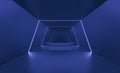 3d rendering of blue glowing neon light abstract background, sci-fi, technology concept, product display, showroom, Illustration,