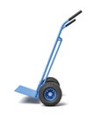 3d rendering of a blue hand truck standing upright on a white background. Royalty Free Stock Photo