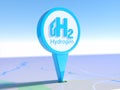 3d rendering of a blue hydrogen filling gas station pointer icon on a map