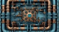 3D rendering of a blue industrial background with a lot of details