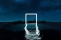 3d rendering of blue lighten square shape on water at night