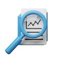 3D rendering of a blue magnifying glass examining a document icon with a line graph, symbolizing data analysis, research, and busi Royalty Free Stock Photo