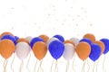 3D rendering of blue, orange, white balloons on white background