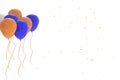 3D rendering of blue, orange, white balloons on white background