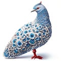 3D rendering of a blue pigeon with a lot of flowers isolated on white background generative AI