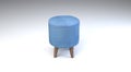 3D rendering. blue pouf on wooden legs isolated on white background, side view.