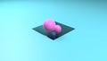 3D rendering of a blue surface and a perfectly square, cubic-shaped hole. The balls fly to the surface. Abstract, futuristic Royalty Free Stock Photo