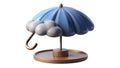 3D illustration of blue umbrella with cloud on stand Royalty Free Stock Photo