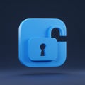 A 3D rendering of a blue unlocked padlock icon, symbolizing access or security. The Royalty Free Stock Photo