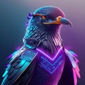3d rendering of a blue viking bird with a purple background Generative AI