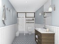 3d rendering blue vintage restroom with classic lamp