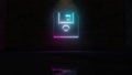 3D rendering of blue violet neon symbol of diskette icon on brick wall Royalty Free Stock Photo