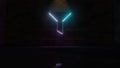 3D rendering of blue violet neon symbol of filter icon on brick wall Royalty Free Stock Photo